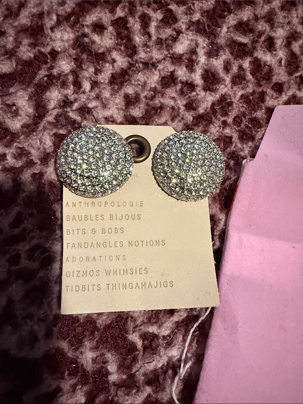 Anthropologie Silver Crystal Pavé Dome Studs brand new, added mini dust bag! - Picture 3 of 5